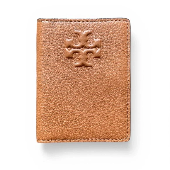 Tory Burch Pebbled Leather Card Case Wallet in Tan - Picture 1 of 6